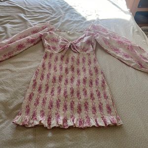 love shack fancy mini dress with ruffles and pink bow detailing size xs